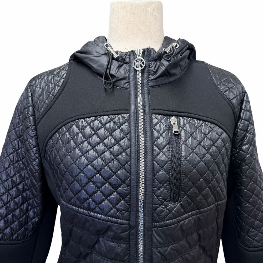 Michael Kors Women's Black moto bubble jacket Quilted Coat M 3/4 length Winter - Picture 5 of 15